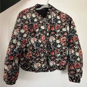 Zara Floral Bomber Jacket - Black and Red